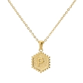 18K gold plated stainless steel hexagonal pendant necklace featuring relief letter P - Gold P (With Chain)