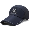 Navy blue baseball cap with embroidered M logo, mesh back, and reflective long brim - Adjustable / Navy Blue