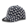 Detailed embroidery texture on a navy blue jacquard baseball cap with floral patterns - One Size / Navy Blue B