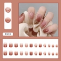 Short gradient brown glitter press-on nails with 24 pieces and minimalist line design - R578 Ice Red Brown