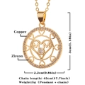 Gold MOM heart pendant necklace with white zircon pavé and adjustable copper chain - Gold-D386