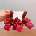 Weihnachts Rentier Geweih Haarklammern mit roten Schleifen und kleinen Glöckchen - 15# Ein Paar Rentiergeweih Klammern