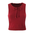 Rote ärmellose Strickweste mit Schleifenausschnitt und plissiertem Rock Herbstset - S / Oberteile / Rot