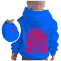 Kids bright blue hoodie with sunset print and Everything Comes In Waves back graphic - Bright Blue/Red Print / 100cm