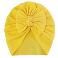 Soft bright yellow baby turban hat with waffle texture and large bow decoration - Beige