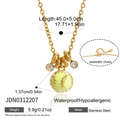 Detail of 18K gold stainless steel necklace with baseball pendant and size parameters - Yellow Baseball Style (JDN0312207)
