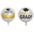 Set of 18 inch white graduation balloons with black mortarboard and congrats grad print - 18 Inch White Gold Confetti Graduation Round Balloon