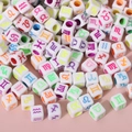 White acrylic cube beads with colorful zodiac signs for DIY jewelry making - 6x6mm White Fluorescent Constellation (100pcs)