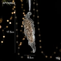Golden sequin filled acrylic feather ornament for Christmas tree decor, size 17.5cm - Crystal Feather