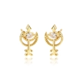18k gold plated moon and arrow stud earrings with sparkling heart zircon stone - E2548 Gold White Zircon