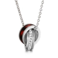 Minimalist silver interlocking double ring necklace with zircon and tortoiseshell inlay - Steel Double Ring Diamond Tortoiseshell Pendant (KP43727-K)