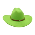 Neon green felt cowboy hat with a brown star-studded leather band and a wide brim - One Size / Grass Green