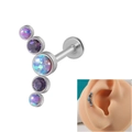 16g curved stainless steel labret stud with five multi-color opal stones in silver setting - Curved 2 Lotus Purple+3 OP38