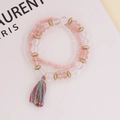 Bohemian multilayer beaded bracelet set with pink crystal beads and colorful tassel charm - Pink