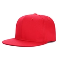 Detail of red snapback cap featuring flat brim, six-panel structure and embroidered eyelets - One Size Adjustable (54-60cm) / Red