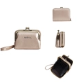 Champagne gold Baellerry accordion wallet with lychee pattern and metal zip closure - Yellow