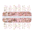 Detail der 12-Raster-Box mit rosa und gold Schmetterling Herz Nagelkunst Pailletten - Stern Mond Herz Blumen Stil
