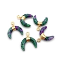 Set of five crescent moon natural stone pendants with gold metal bails for DIY jewelry - Ruby Zoisite