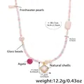 Detail of beaded necklace with pearls, agate stones, shell charm and size specifications - Colorful Beads Shell Style (P1273)