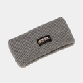 Thick dark gray ribbed knit sports headband with a white and orange lettered patch - One Size / Gray
