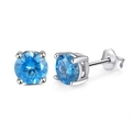 Detailed view of S925 sterling silver studs with round brilliant blue sapphire zircon - Royal Blue Gemstone Studs SE84-Q / Sapphire Blue