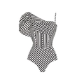 Detail of one-shoulder striped swimsuit with elegant ruffle trim and monochrome pattern - S / Single Striped One-piece Swimsuit