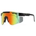 Sport cycling sunglasses with gradient orange-green lens and black yellow-speckled frame - Orange Green Mirrored Lens - Yellow Splatter Black Frame (C35)