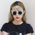 Silver Happy New Year party glasses with black round lenses worn by a model - Silver Electroplated Double Layer Round New Year Glasses