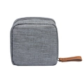 Gray fabric lipstick organizer with brown leather handle and gold-tone zipper closure - Light Gray