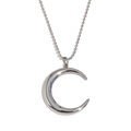 Collana con ciondolo a mezzaluna d'argento lucido e catena a sfere in acciaio inox - Collana a Catena con Sfere e Pendente a Corno-Color Acciaio