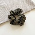 Metallic dark green scrunchie with shimmering silk texture for elegant hairstyles - Medium / Dark Green