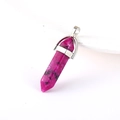 Hexagonal bullet natural stone pendant in rose red with black spots and silver clasp - Purple Spotted Stone