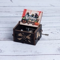 Halloween hand-cranked wooden music box with bat engravings and festive pumpkin graphics - Hand-cranked Halloween N