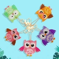 Set of five colorful owl diamond painting keychains with sparkling rhinestones - QC006 Owls (5pcs) Double-sided