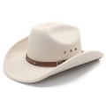 Classic cream felt cowboy hat with brown leather belt buckle and metal eyelets - M (56-58cm) / Beige