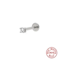 Minimalist S925 sterling silver flat back stud earring with a round clear cubic zirconia - Single White Gold #2 White Zirconia