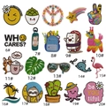 Detail view of 20 assorted cartoon cactus and animal embroidery patches for DIY decor - Plant Travel Patch Set (20Pcs)