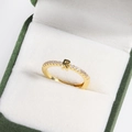 Macro detail of 18k gold plated adjustable ring with letter R and inlaid diamonds - Letter R Gold