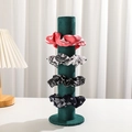 Vertical dark green velvet hair scrunchie display stand with paisley printed fabric bands - Dark Green Velvet