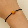 Adjustable black woven bracelet with a baseball charm and red stitching details - Baseball Style (11224)