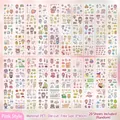 Set di 20 adesivi lunghi in PET per diari con simpatici motivi a cartoni animati - 20 Strisce (1000 Motivi) / Rosa