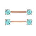 Rose gold stainless steel nipple ring set with round turquoise stone inlay for body jewelry - Rose Gold Blue Turquoise