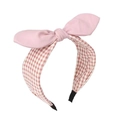 Pink and white checkered headband with a large solid pink fabric bow for women - Korean Pink Plaid Bow Style (FK-B131 Pink)