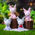 Capybara deer resin figures in pink and lavender for car interior dashboard decoration - Set of 4 Deer (S060-3)