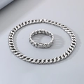 Polished silver stainless steel 15mm curb chain necklace and bracelet set for men - Steel Color Jewelry Set
