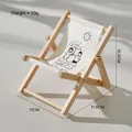 Miniature beach chair phone holder in cream canvas with sun illustration and wooden frame - Love Life (Cartoon Design)