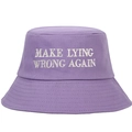 Bob violet en coton avec broderie blanche MAKE LYING WRONG AGAIN sur fond blanc neutre - Violet