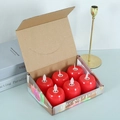 Detail of six red apple shaped LED electronic candle lights in a craft paper gift box - 6pcs/Box / Red