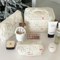 Lot de trousses à maquillage matelassées à nœuds avec pois crème et trois formats divers - Nœud à Pois Crème
