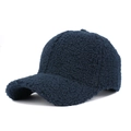 Solid navy blue lamb wool baseball cap for men and women with warm textured finish - Navy Blue